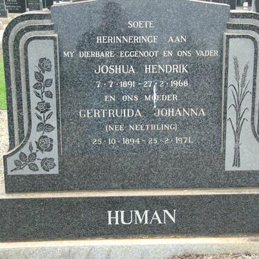 HUMAN Joshua Hendrik 1891-1968 &amp; Gertruida Johanna NEETHLING 1894-1971