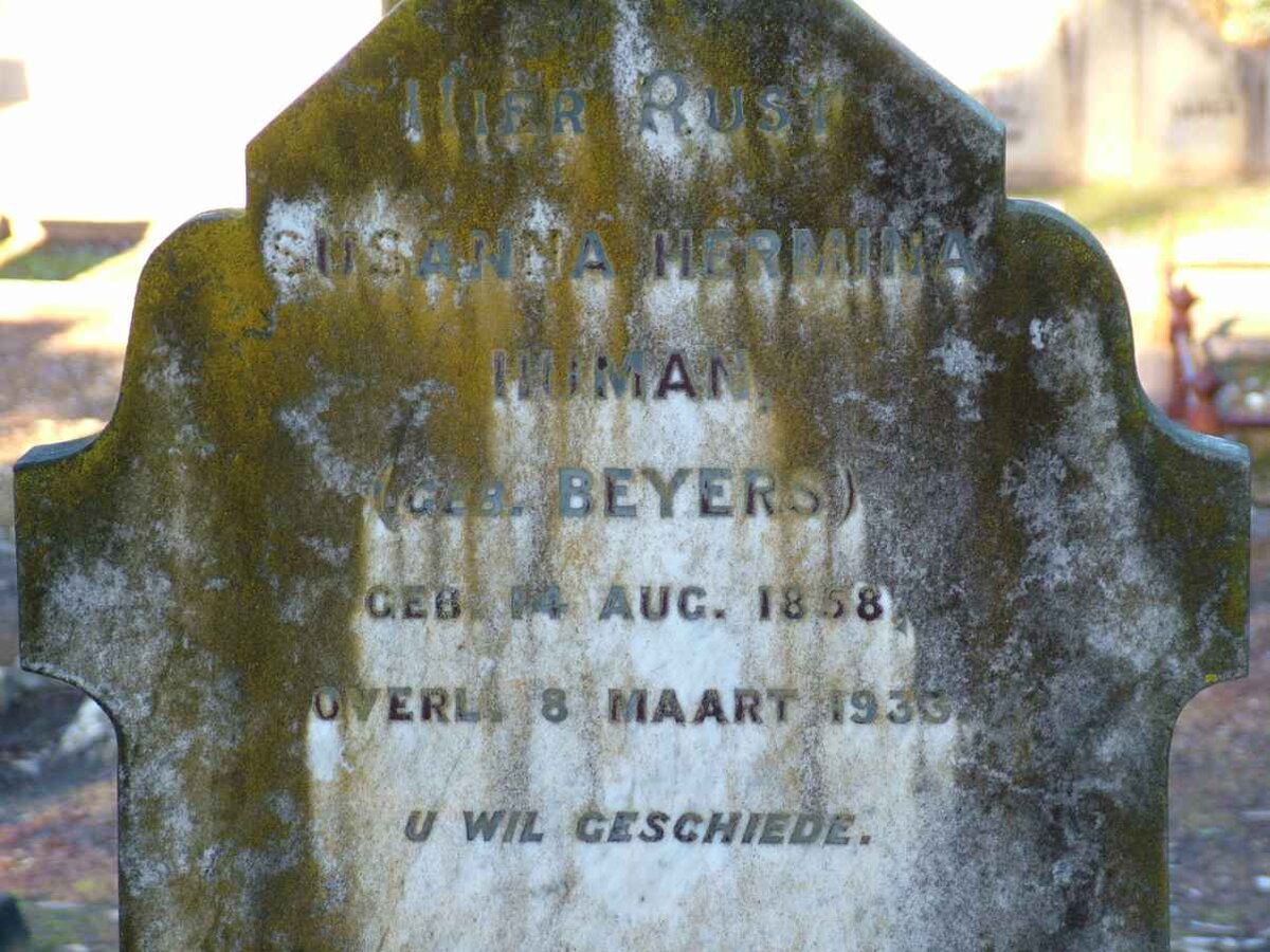HUMAN Susanna Hermina nee BEYERS 1858-1933