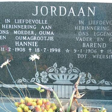 JORDAAN Barend J. 1906-1979 &amp; Hannie 1908-1998