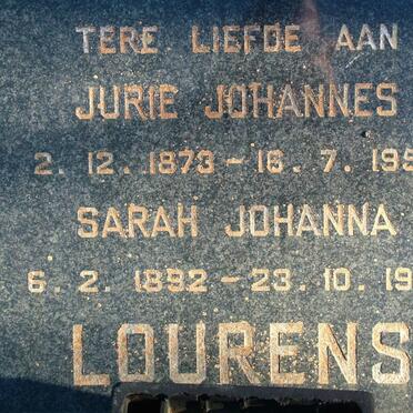 LOURENS Jurie Johannes 1873-1952 &amp; Sarah Johanna 1892-1969