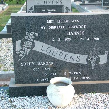 LOURENS Hannes 1909-1981 &amp; Sophy Margaret LAW 1914-1989