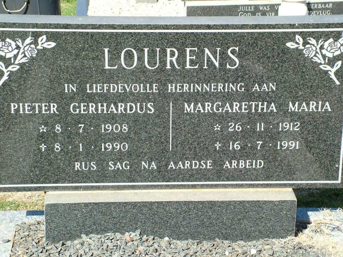 LOURENS Pieter Gerhardus 1908-1990 &amp; Margaretha Maria 1912-1991