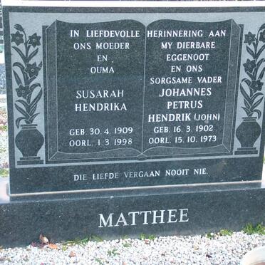 MATTHEE Johannes Petrus Hendrik 1902-1973 &amp; Susarah Hendrika 1909-1998