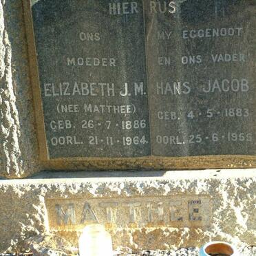 MATTHEE Hans Jacob 1883-1955 &amp; Elizabeth J.M. MATTHEE 1886-1964