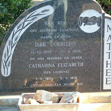 MATTHEE Dirk Cornelius 1895-1966 &amp; Catharina Elizabeth LOURENS 1901-1978