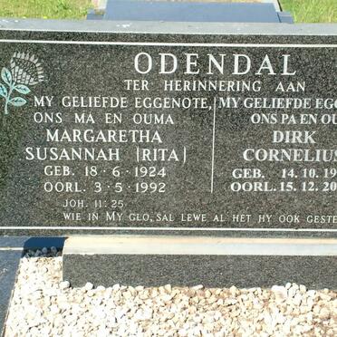 ODENDAL Dirk Cornelius 1919-2013 &amp; Margaretha Susannah 1924-1992