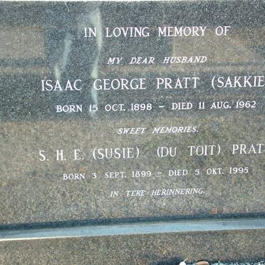 PRATT Isaac George 1898-1962 &amp; S.H.E. DU TOIT 1899-1995