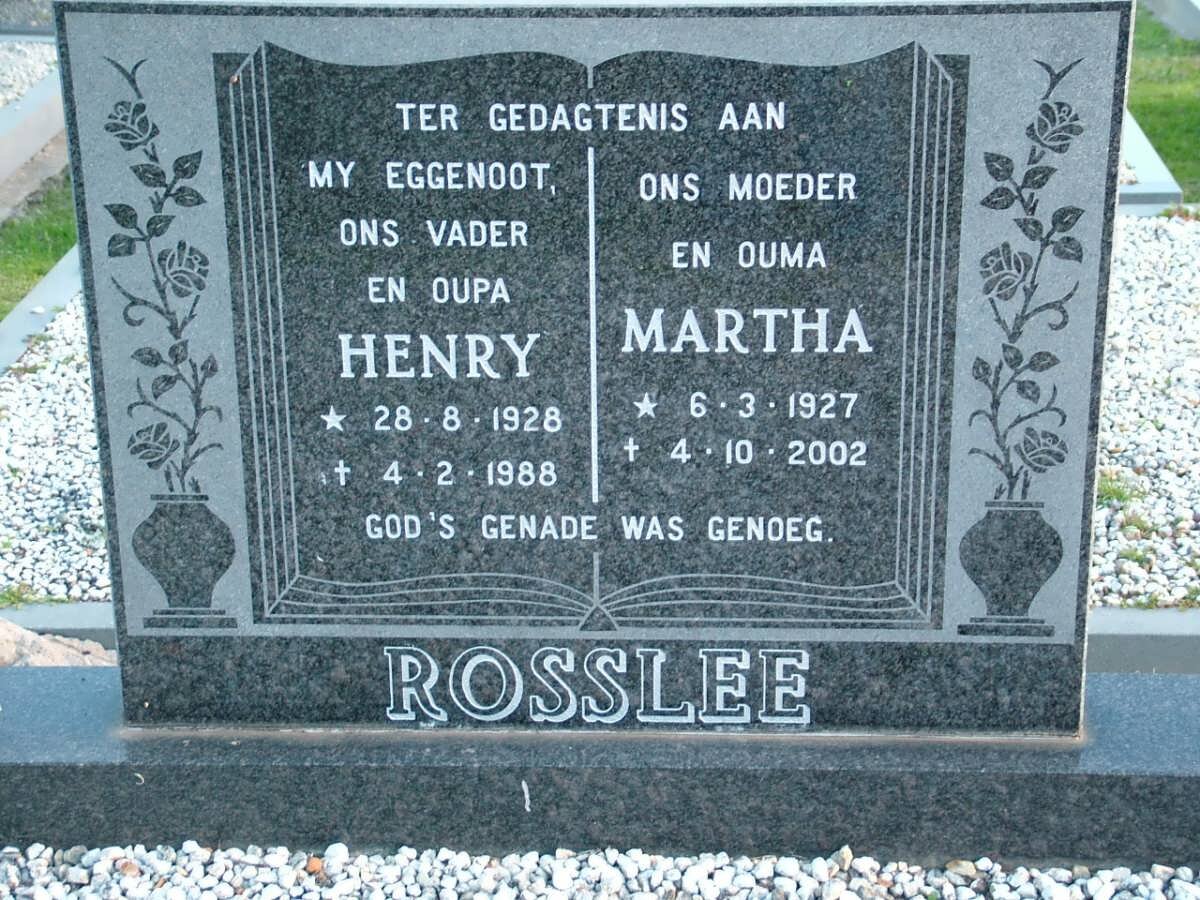 ROSSLEE Henry 1928-1988 &amp; Martha 1927-2002