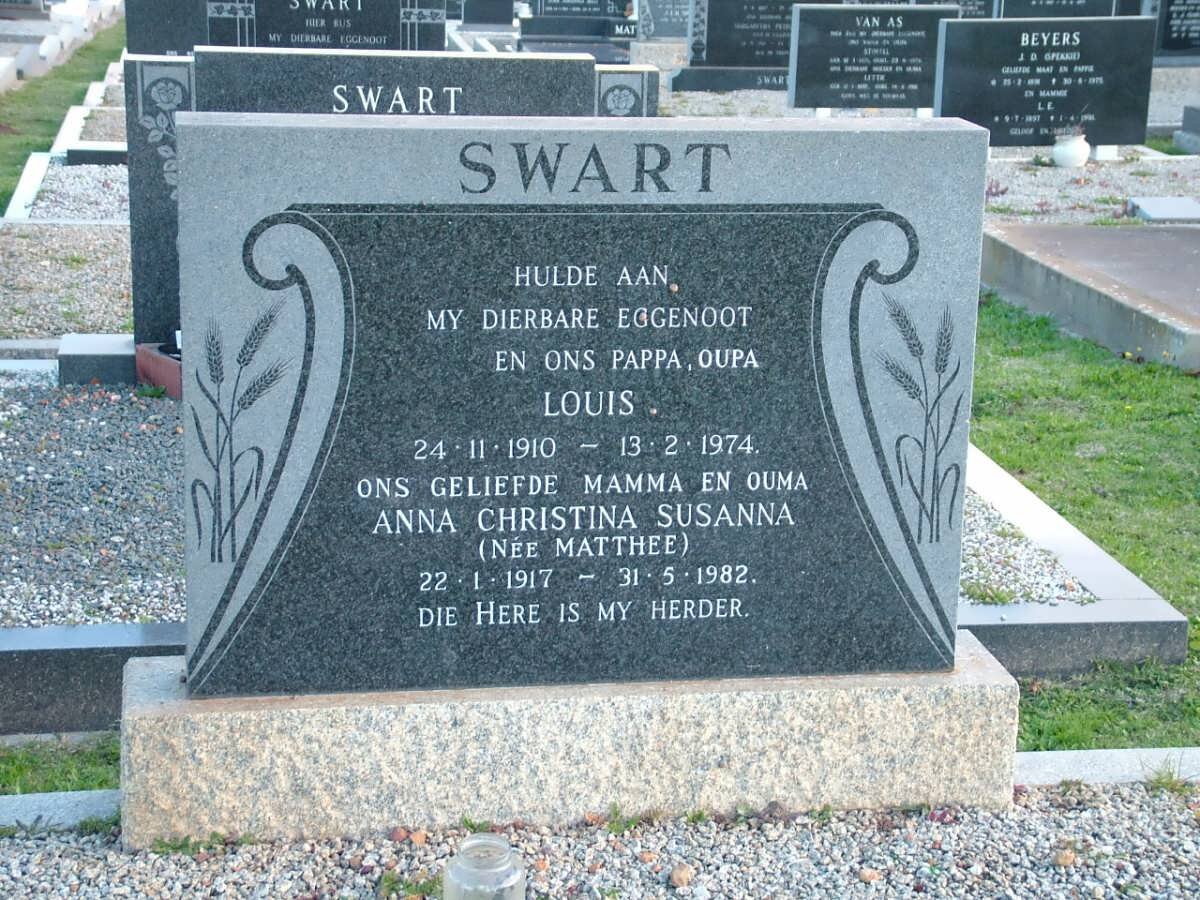 SWART Louis 1910-1974 &amp; Anna Christina Susanna MATTHEE 1917-1982