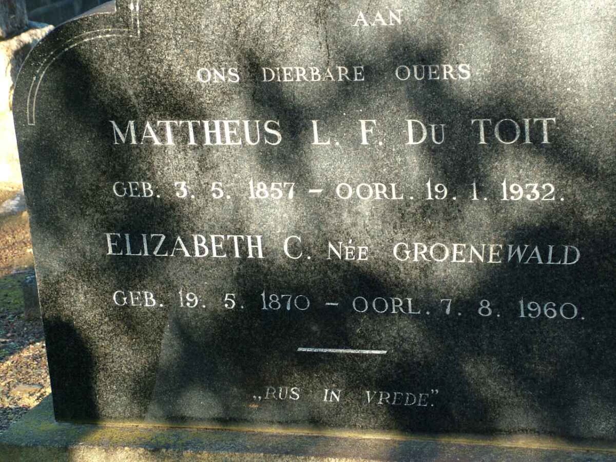 TOIT Mattheus L.F., du 1857-1932 &amp; Elizabeth GROENEWALD 1870-1960