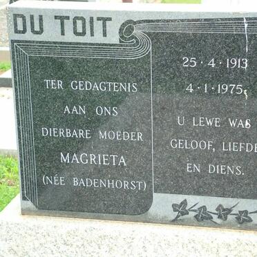 TOIT Magrieta, du nee BADENHORST 1913-1975