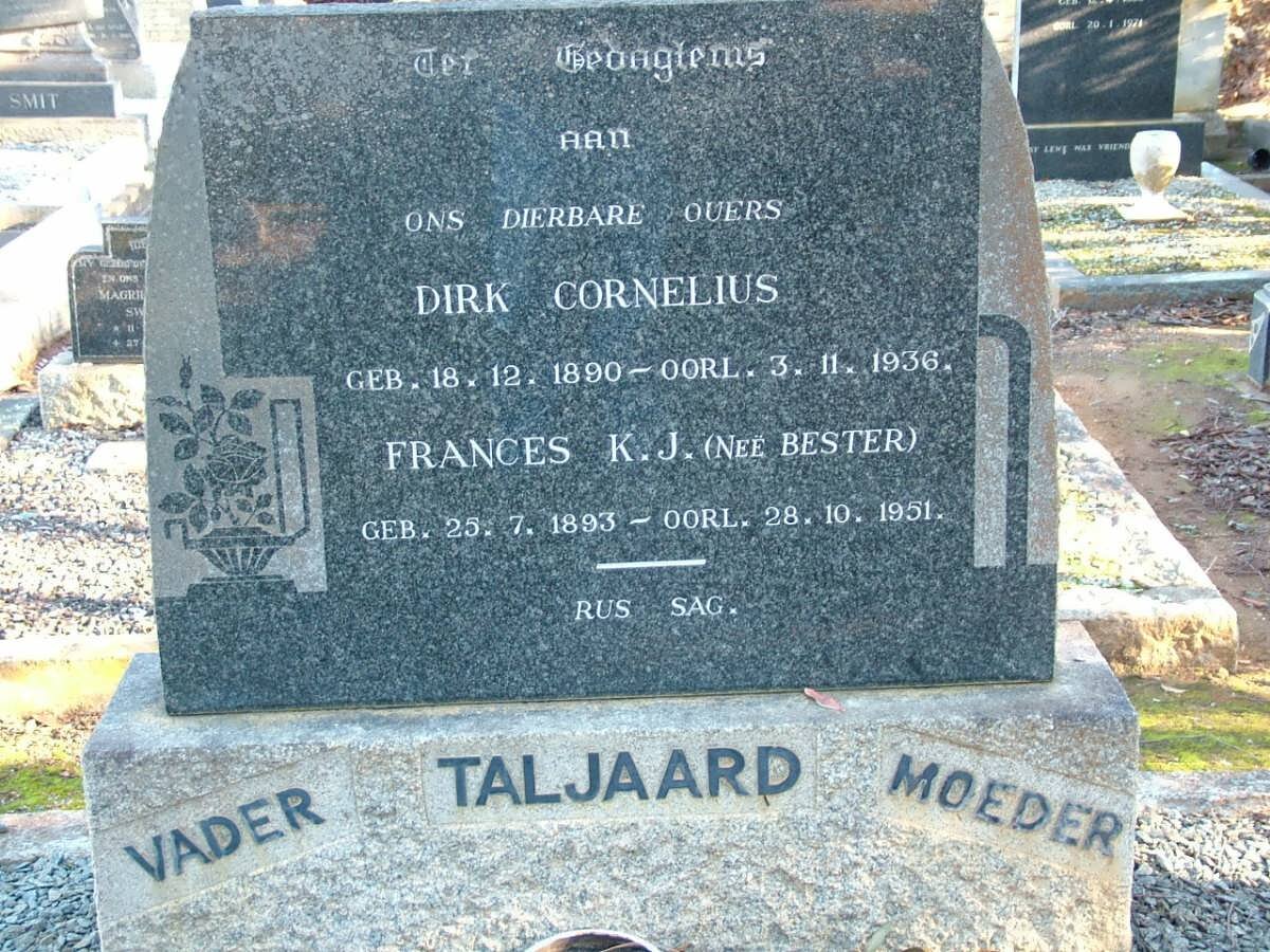 TALJAARD Dirk Cornelius 1890-1936 &amp; Frances K.J. BESTER 1893-1951