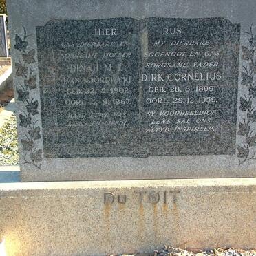TOIT Dirk Cornelius, du 1899-1959 &amp; Dinah M.E. VAN NOORDWYK 1902-1967