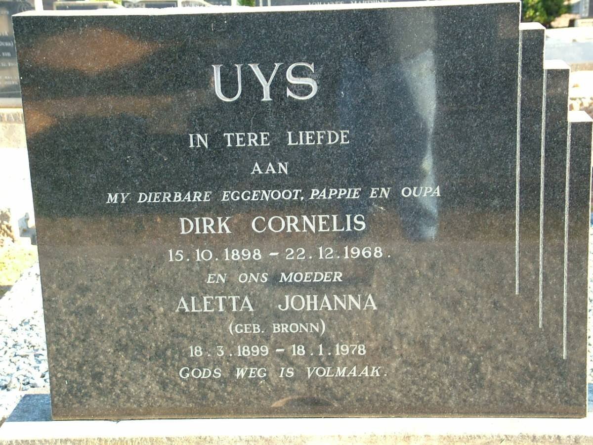 UYS Dirk Cornelis 1898-1968 &amp; Aletta Johanna BRONN 1899-1978