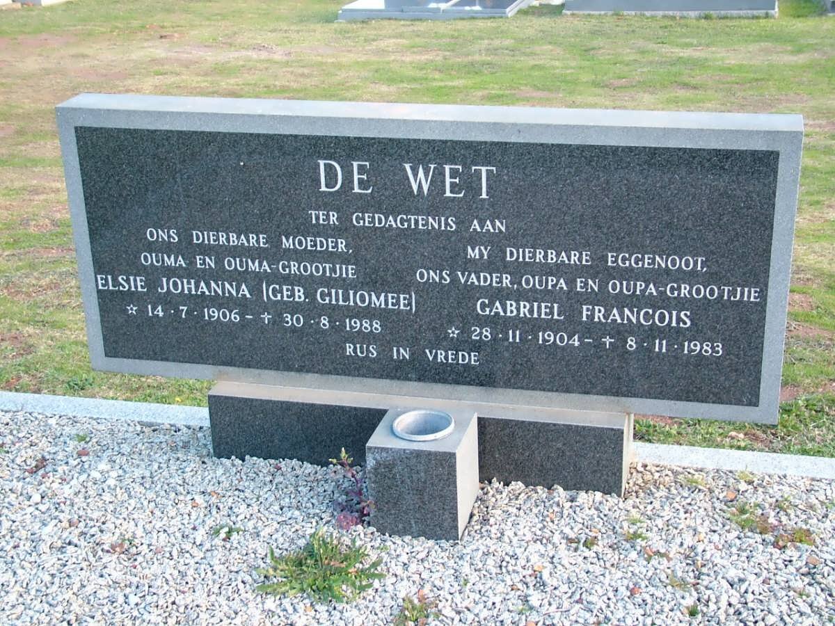 WET Gabriel Francois, de 1904-1983 &amp; Elsie Johanna GILIOMEE 1906-1988