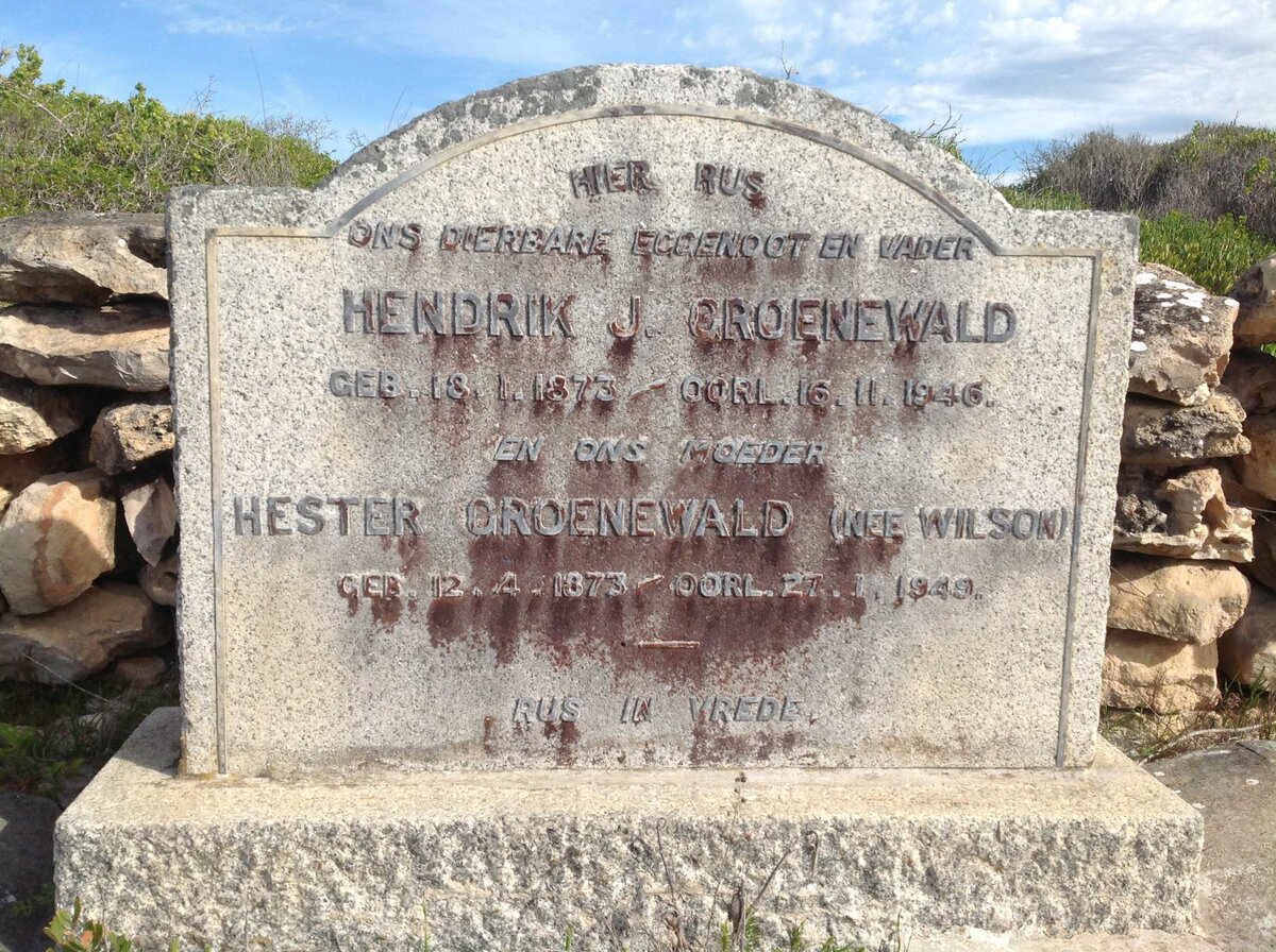 GROENEWALD Hendrik J. 1873-1946 &amp; Hester WILSON 1873-1949