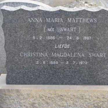 MATTHEWS Anna Maria nee SWART 1886-1967 :: SWART Christina Magdalena 1889-1972