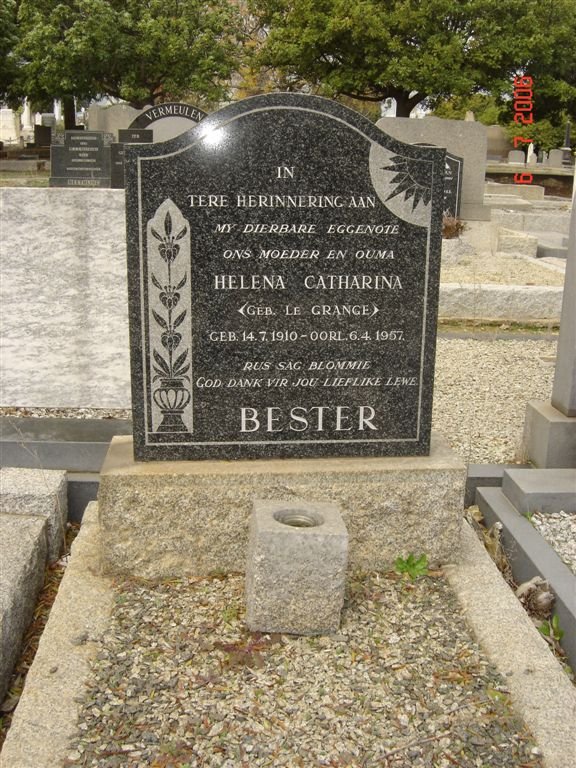 BESTER Helena Catharina nee LA GRANGE 1910-1957