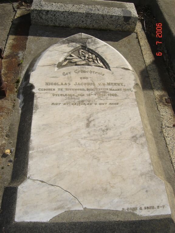 MERWE Nicolaas Jacobus, van der -1903