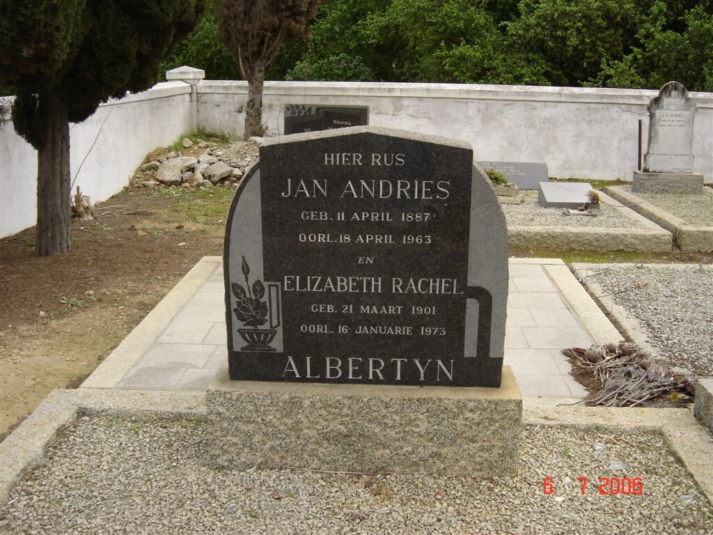 ALBERTYN Jan Andries 1887-1963 &amp; Elizabeth Rachel 1901-1973