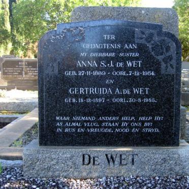 WET Anna S.J., de 1889-1954 :: DE WET Gertruida A. 1897-1956