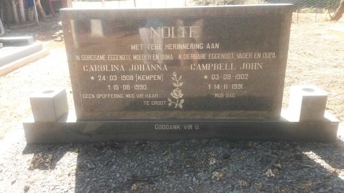 NOLTE Campbell John 1902-1991 &amp; Carolina Johanna KEMPEN 1908-1990