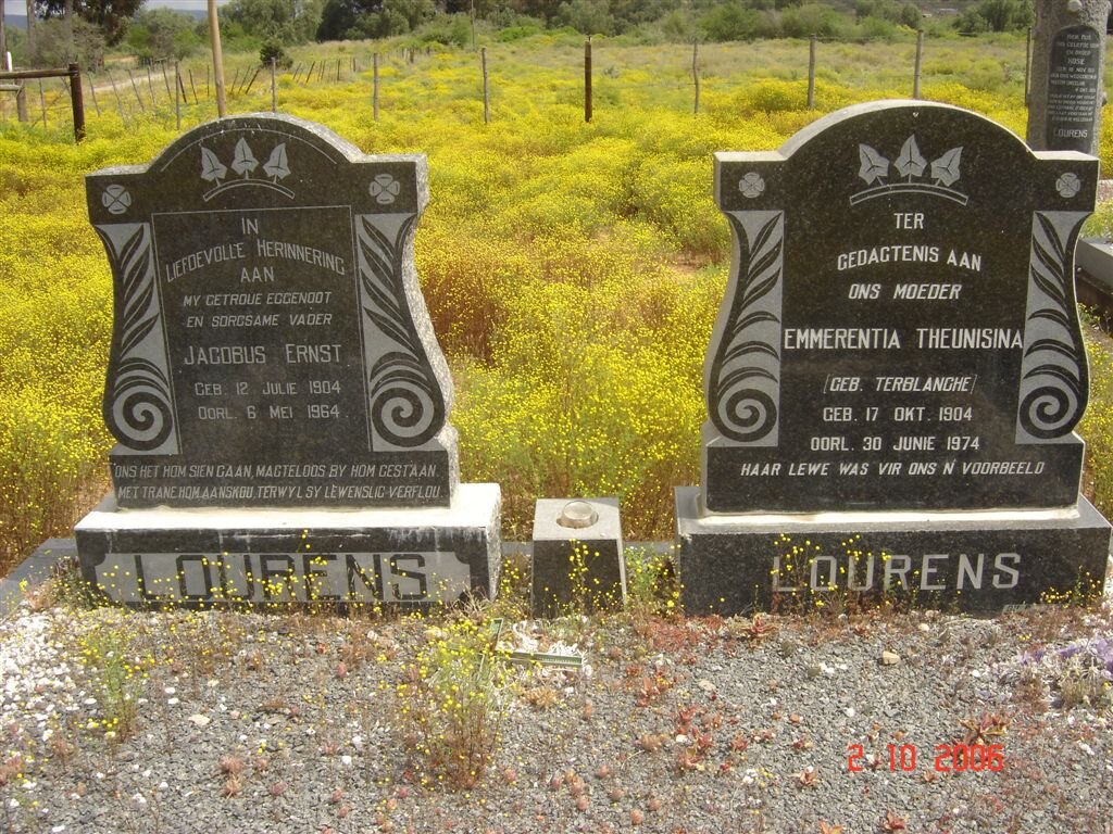 LOURENS Jacobus Ernst 1904-1964 &amp; Emmerentia Theunisina TERBLANCHE 1904-1974