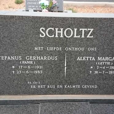 SCHOLTZ Stefanus Gerhardus 1921-1985 &amp; Aletta Margaretha 1916-2010
