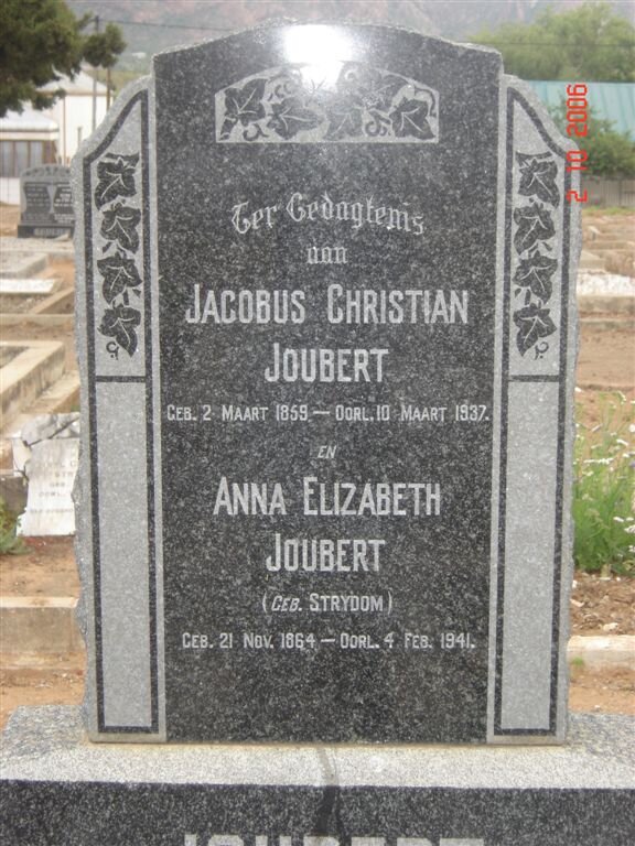 JOUBERT Jacobus Christiaan  1859-1937 &amp;  Anna Elizabeth STRYDOM 1864-1941