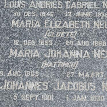 NEL Louis Andries Gabriel  1846-1936 &amp; Maria Elizabeth nee CLOETE 1853-1889