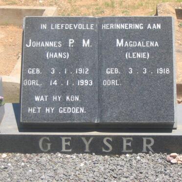 GEYSER Johannes Petrus Mathys 1912-1993 &amp; Magdalena VAN DER BERG 1918-2015