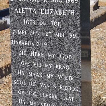 CILLIE Petrus Johannes 1912-1969 &amp; Aletta Elizabeth Du TOIT 1915-1991