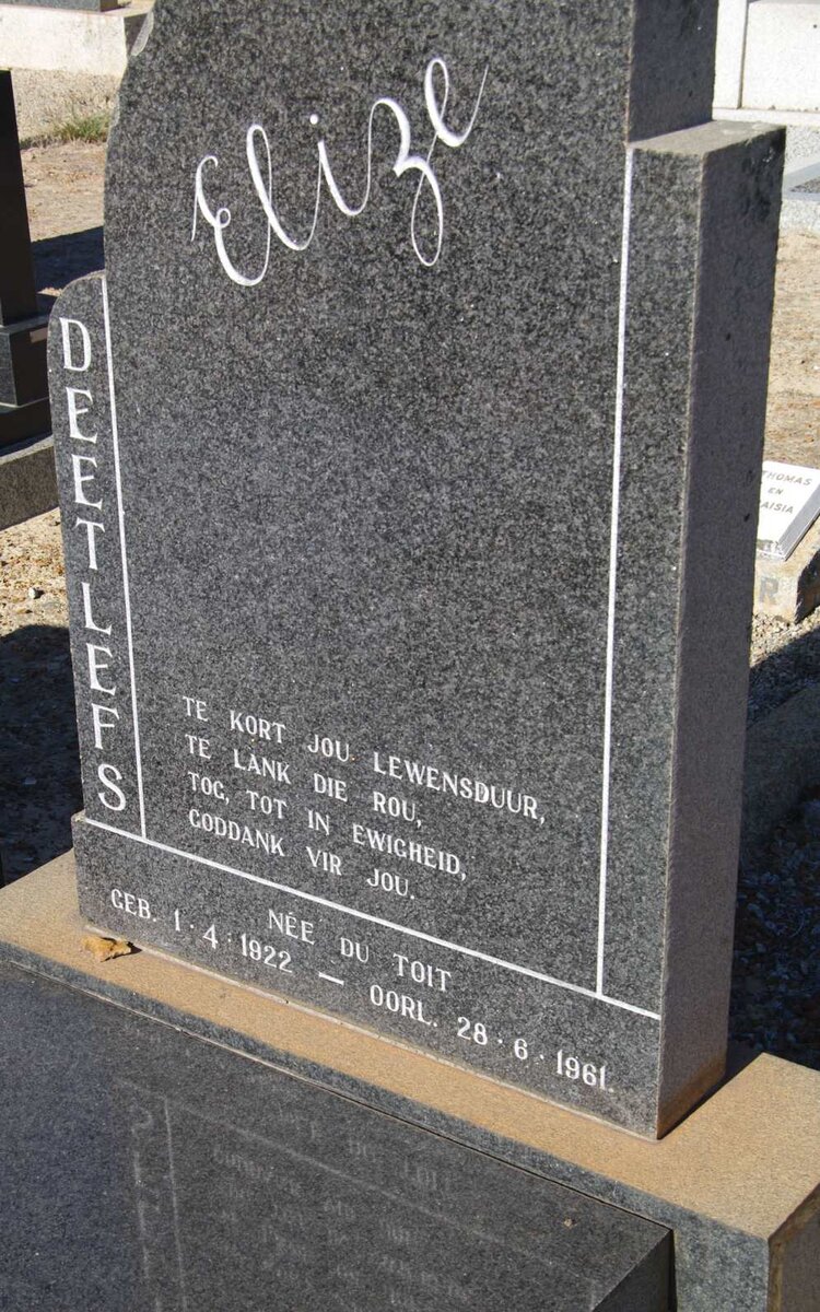 DEETLEFS Elize nee du TOIT 1922-1961
