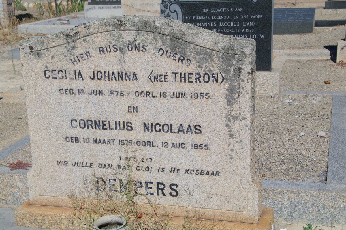 DEMPERS Cornelius Nicolaas 1875-1955 &amp; Cecilia Johanna THERON 1876-1955