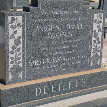 DEETLEFS Andries Daniel Jacobus 1883-1949 &amp; Sarah Johanna 1882-1952