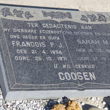 GOOSEN Francois P.J. 1894-1971 &amp; Sarah M. 1902-1996