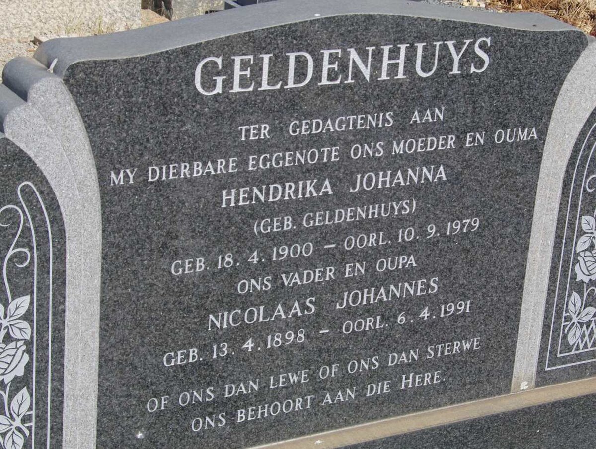 GELDENHUYS Nicolaas Johannes 1898-1991 &amp; Hendrika Johanna GELDENHUYS 1900-1979