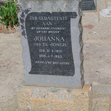 HANEKOM Johanna nee de JONGH 1915-1953