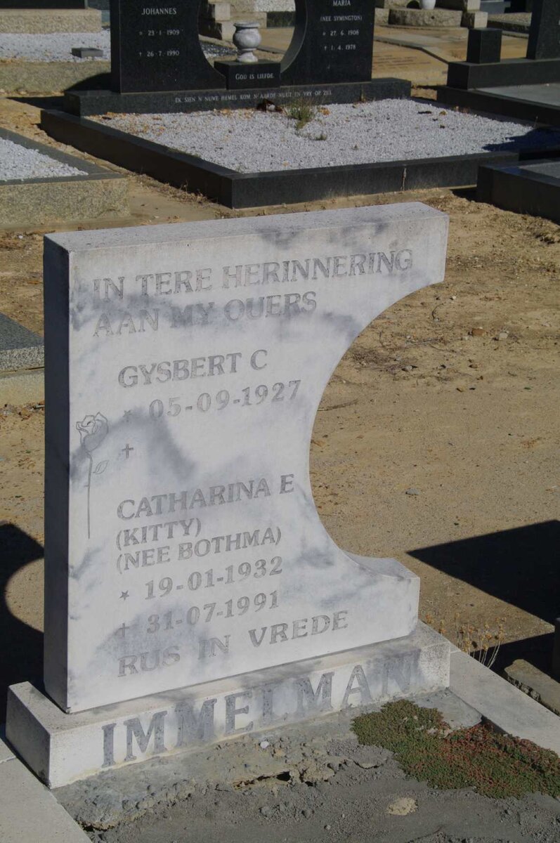IMMELMAN Gysbert C. 1927- &amp; Catharina E. BOTHMA 1932-1991