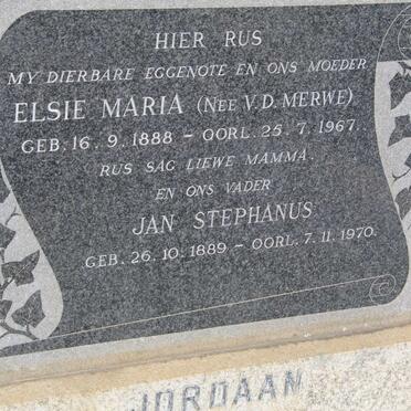 JORDAAN Jan Stephanus 1889-1970 &amp; Elsie Maria v.d. MERWE 1888-1967