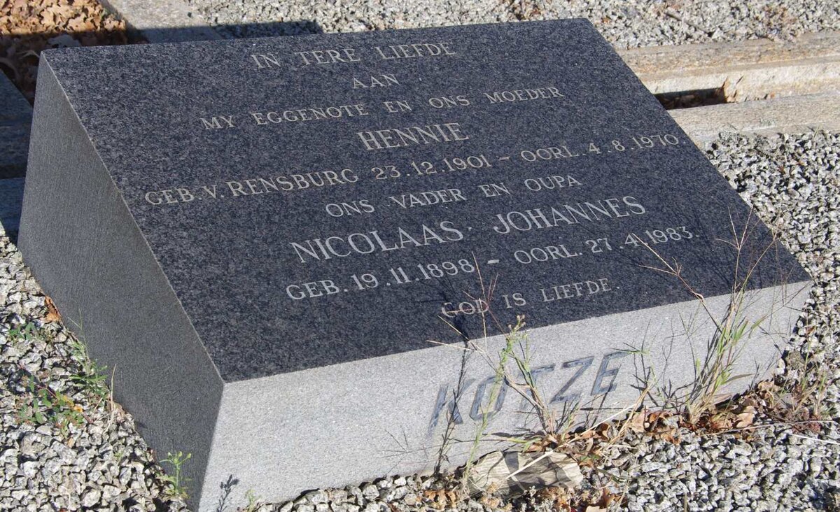KOTZE Nicolaas Johannes 1898-1983 &amp; Hennie van RENSBURG 1901-1970