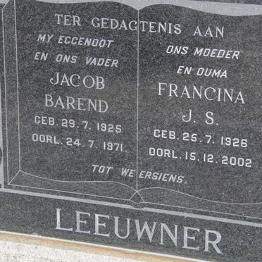 LEEUWNER Jacob Barend 1925-1971 &amp; Francina J.S. 1926-2002 