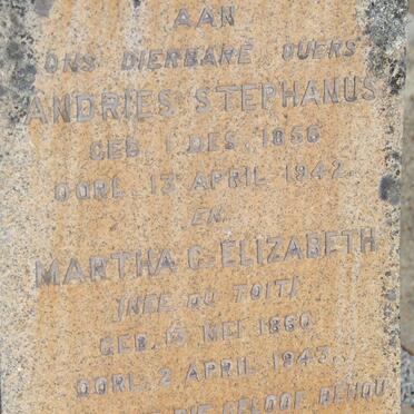 LOUW Andries Stephanus 1856-1942 &amp; Martha C. Elizabeth du TOIT 1860-1942