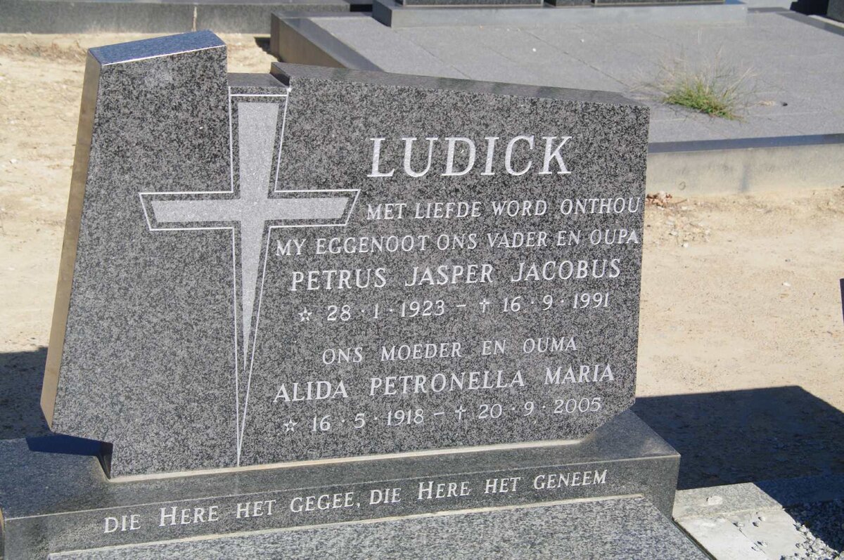 LUDICK Petrus Jasper Jacobus 1923-1991 &amp; Alida Petronella Maria 1918-2005
