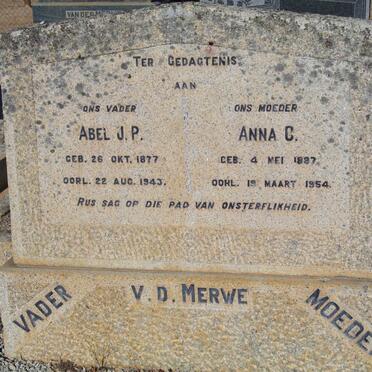 MERWE Abel J.P., van der 1877-1943 &amp; Anna C. 1887-1954