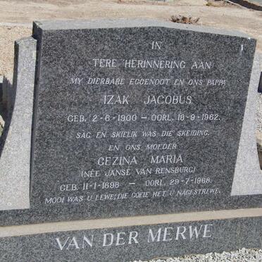 MERWE Izak Jacobus, van der 1900-1962 &amp; Gezina Maria Janse van RENSBURG 1898-1968