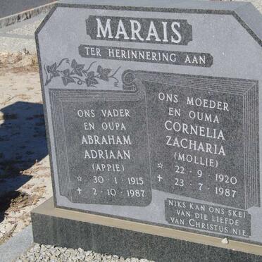 MARAIS Abraham Adriaan 1915-1987 &amp; Cornelia Zacharia 1920-1987