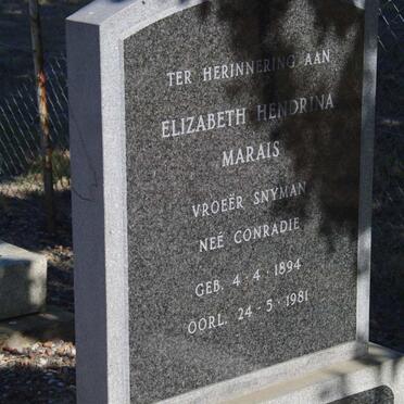 MARAIS Elizabeth Hendrina voorheen SNYMAN nee CONRADIE 1894-1981