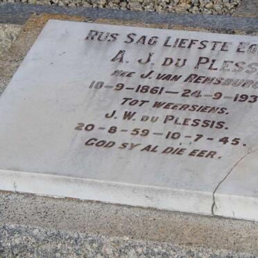 PLESSIS J.W., du 1859-1945 &amp; A.J., nee J. van RENSBURG 1861-1937
