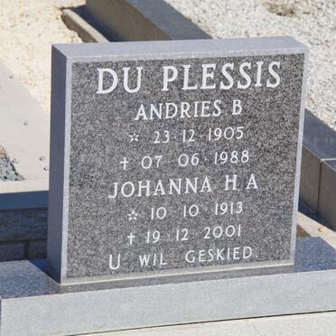 PLESSIS Andries B., du 1905-1988 &amp; Johanna H.A. 1913-2001